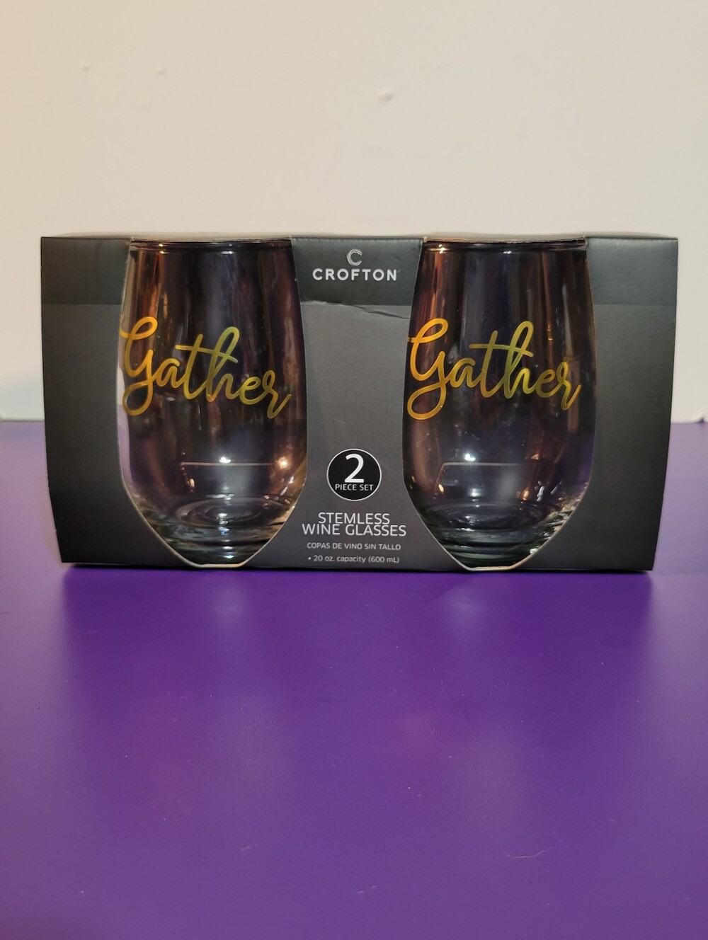 Holiday Gather Stemless Wine Glasses, set of two NEW